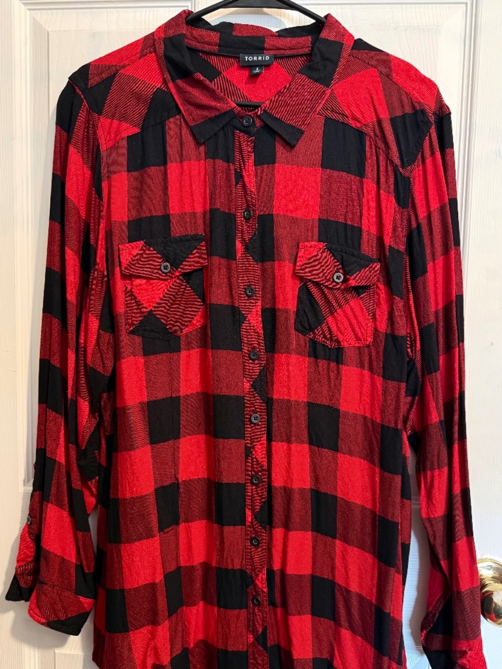 Torrid Size3 Red Buffalo Plaid Button Down Top